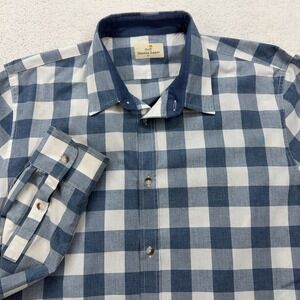Marine Layer Mens XL Blue White Gingham Check Long Sleeve Button Up Shirt *